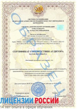 Образец сертификата соответствия аудитора №ST.RU.EXP.00006191-1 Гудермес Сертификат ISO 50001